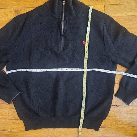Polo Ralph Lauren Quarter-Zip Jumper Mens Size XL Black Mesh Knit 1/4 Zip Pima C - Picture 4 of 6